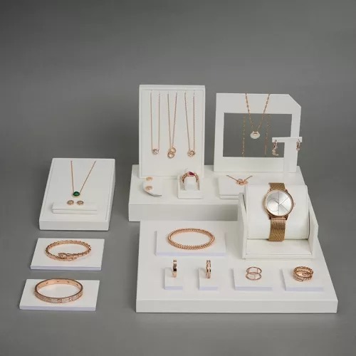 FANXI factory customize white PU leather jewellery display stand set