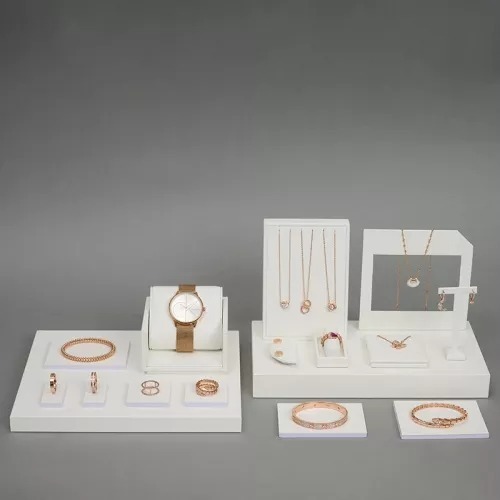FANXI factory customize white PU leather jewellery display stand set
