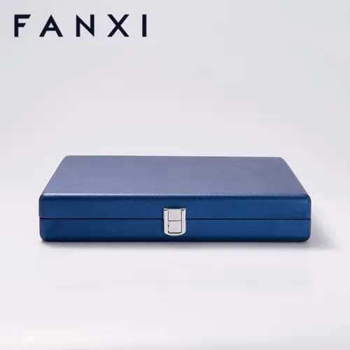 FANXI custom logo & colour blue PU leather jewelry case