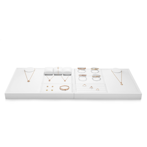 FANXI luxury white PU leather jewelry display stand set