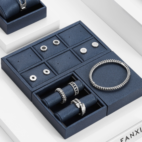 FANXI luxury blue colour jewelry display stand tray