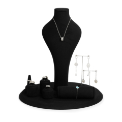 FANXI luxury black microfiber jewelry display holder stand with metal