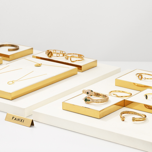 FANXI luxury cream colour jewelry display stand tray with metal frame