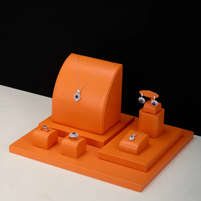 FANXI luxury orange colour leather jewellery display set