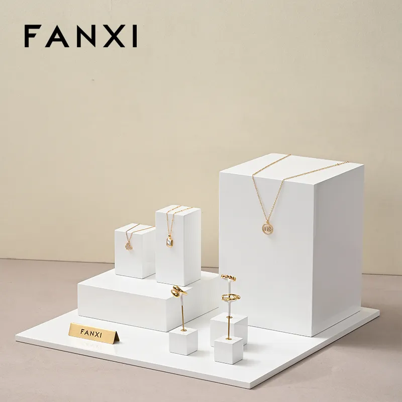 FANXI factory customize white colour wooden jewelry display