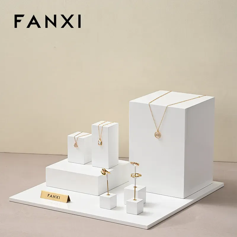 FANXI factory customize white colour wooden jewelry display