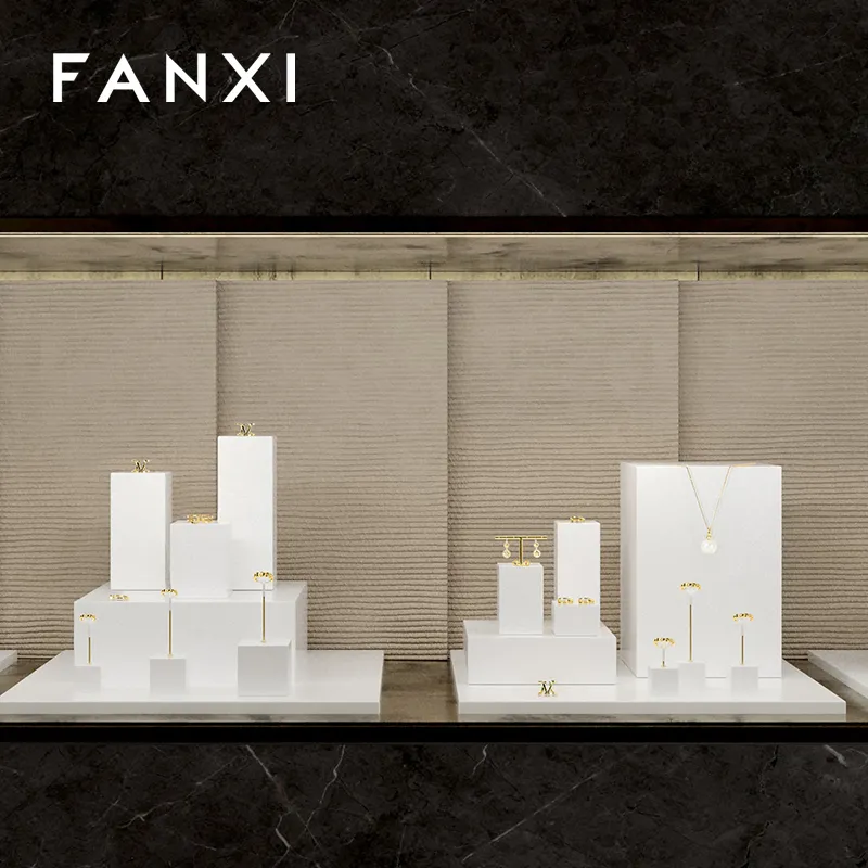 FANXI factory customize white colour wooden jewelry display