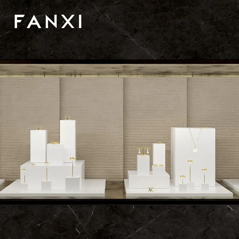FANXI factory customize white colour wooden jewelry display