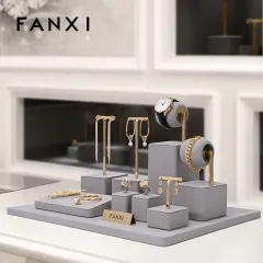 FANXI gray microfiber jewelry display set with metal