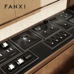 FANXI black leather jewellery holder with grossy stainless steel frame