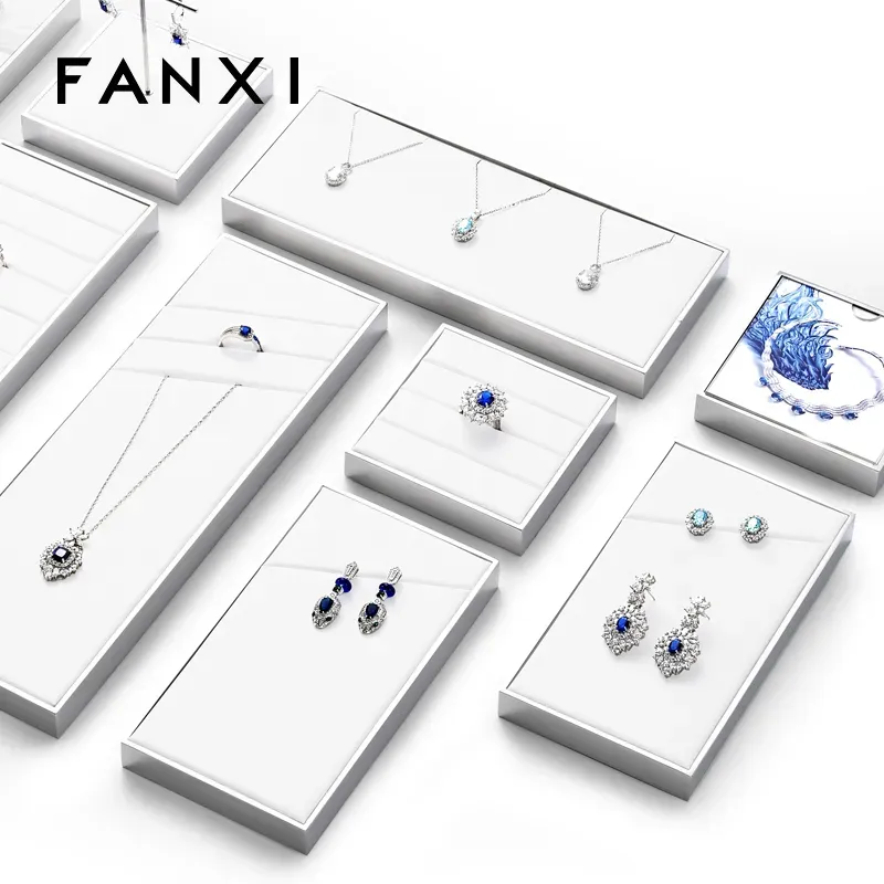 FANXI luxury white microfiber jewelry display stand with smooth metal
