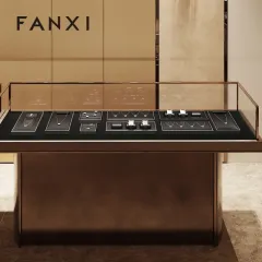 FANXI black leather jewellery holder with grossy stainless steel frame