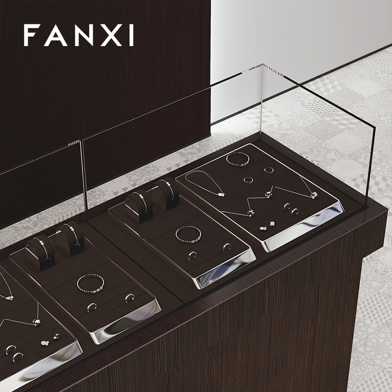 FANXI new arrival metal fram jewelry display organizer with brown microfiber