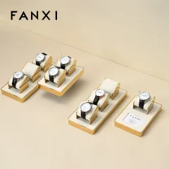 FANXI factory metal frame watch holder with beige leather