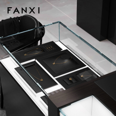 FANXI black leather jewellery holder with grossy stainless steel frame