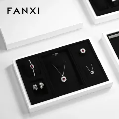 FANXI fashion white leather jewellery tray with black microfiber inside