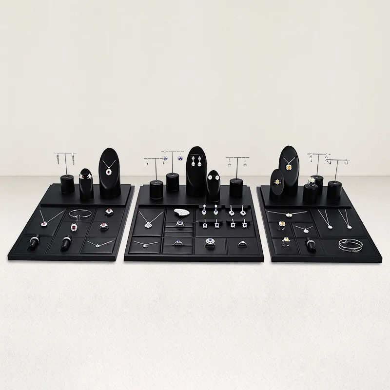 FANXI hot sale black leather jewelry holder set