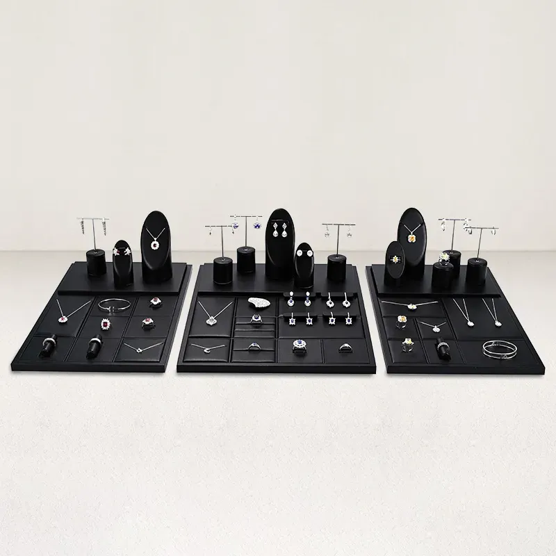 FANXI hot sale black leather jewelry holder set