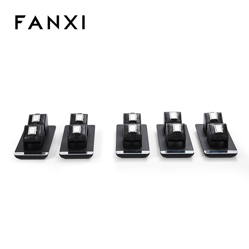 FANXI custom black colour leather window jewelry display with metal frame
