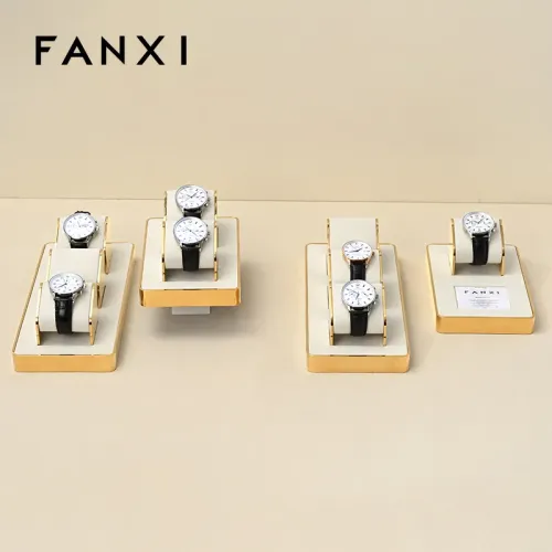 FANXI factory metal frame watch holder with beige leather
