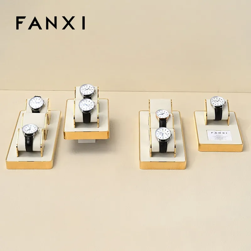 FANXI factory metal frame watch holder with beige leather