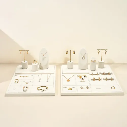 FANXI factory high end beige microfiber jewelry display set wooden