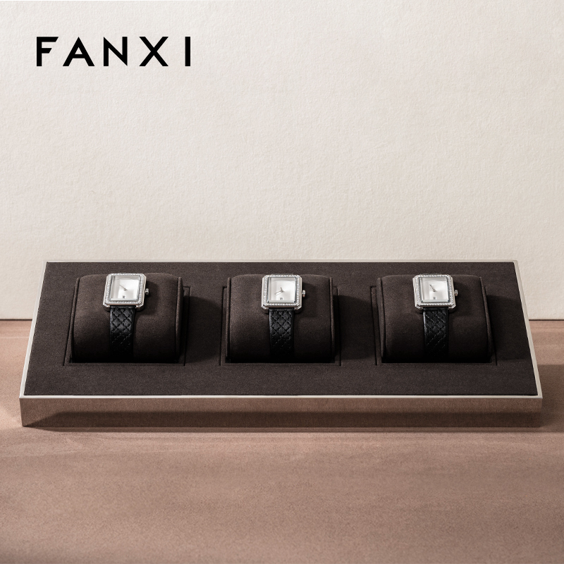 FANXI wholesale luxurious metal frame jewelry display with brown microfiber