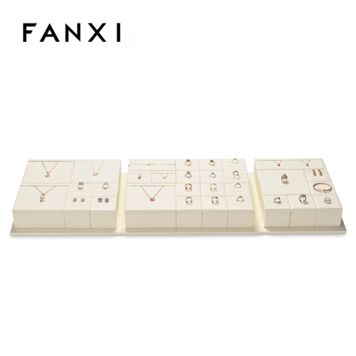 FANXI luxury beige microfiber jewelry display stand set