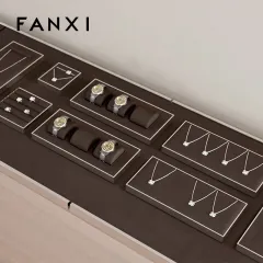 FANXI wholesale luxurious metal frame jewelry display with brown microfiber