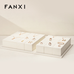 FANXI luxury beige microfiber jewelry display stand set