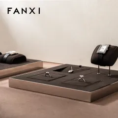 FANXI wholesale luxurious metal frame jewelry display with brown microfiber