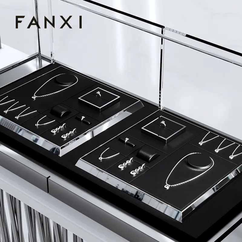 FANXI metal frame with black leather luxury jewelry display set