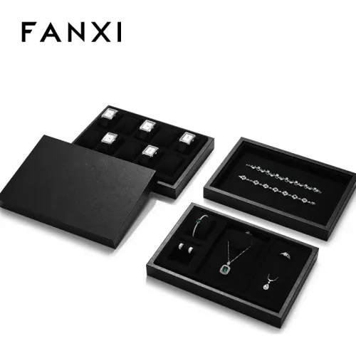 FANXI high end jewellery display stand with black colour microfiber and leather