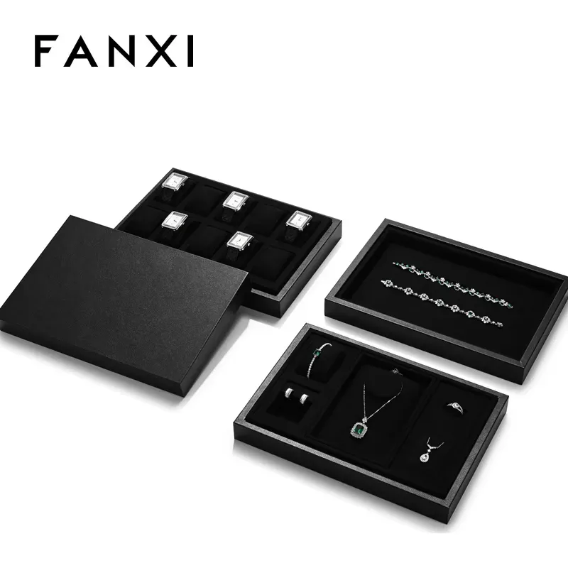 FANXI high end jewellery display stand with black colour microfiber and leather