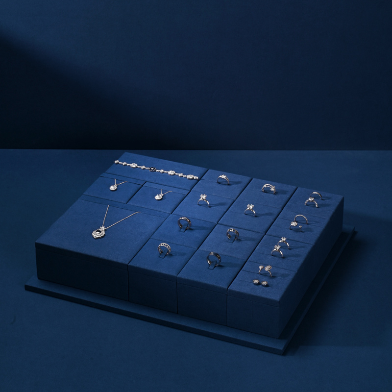 FANXI luxury blue microfiber jewelry display tray