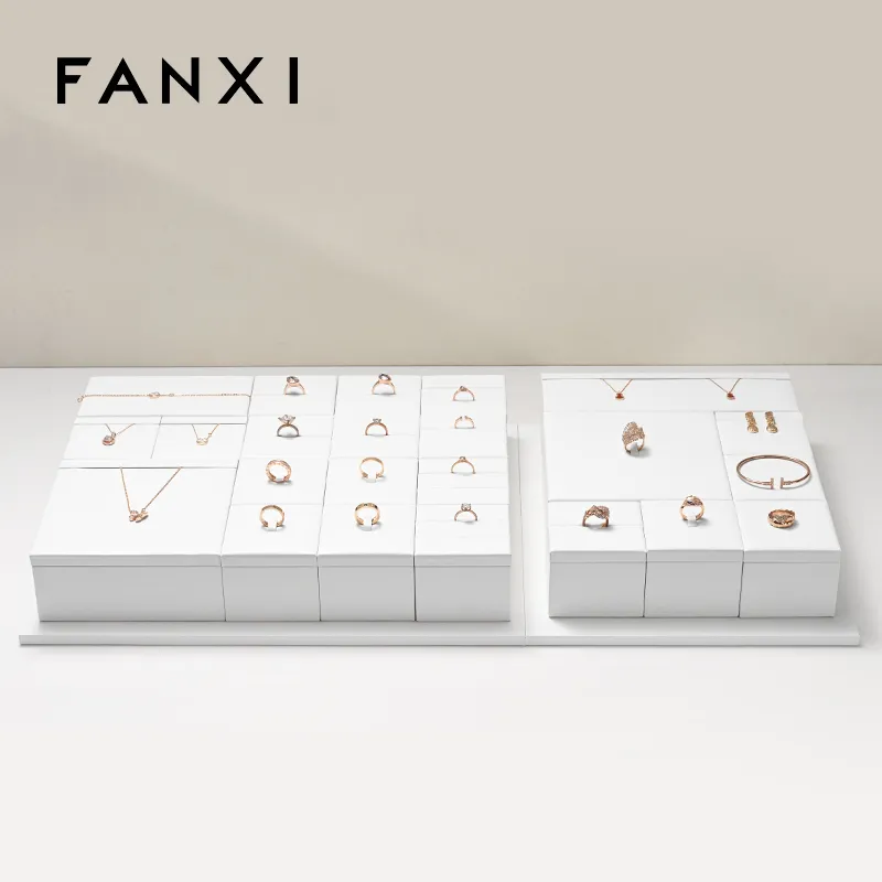 FANXI high quality wooden jewelry display with white PU leather