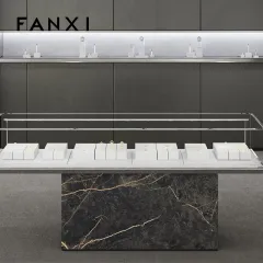 FANXI high quality wooden jewelry display with white PU leather