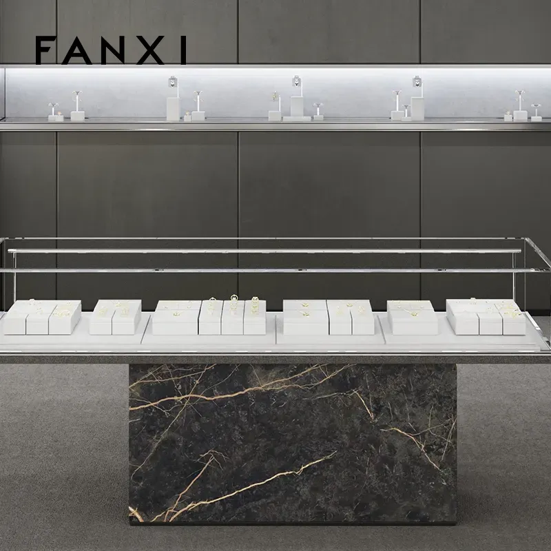 FANXI high quality wooden jewelry display with white PU leather