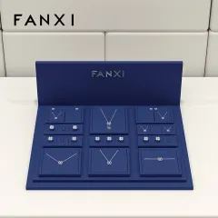 FANXI luxury wooden jewelry display set with blue microfiber