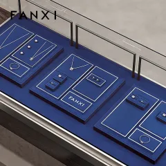 FANXI high end blue microfiber jewelry display stand set