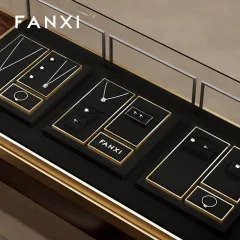 FANXI fashion luxury black microfiber jewelry display set with smooth metal