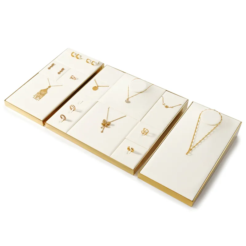 FANXI hot sale cream colour leather luxurious jewelry display with grossy metal
