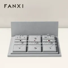 FANXI luxury wood jewelry display set with gray microfiber