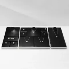 FANXI hot sale black PU leather jewelry display with mirror metal frame