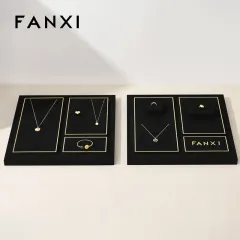FANXI fashion luxury black microfiber jewelry display set with smooth metal