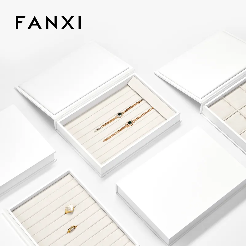 FANXI custom stackable jewelry tray with cream microfiber inside