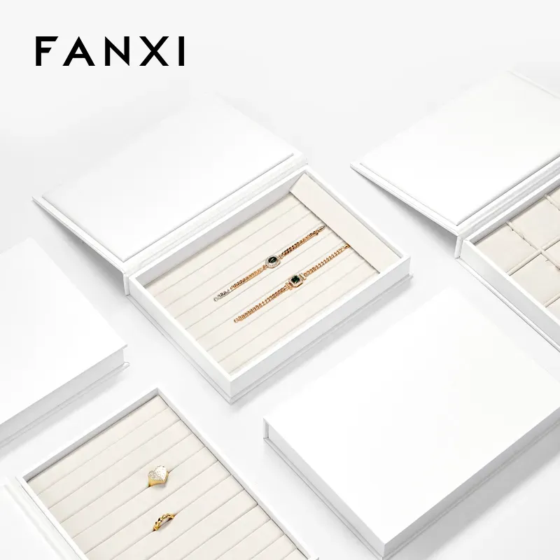 FANXI custom stackable jewelry tray with cream microfiber inside