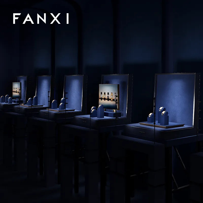 FANXI new arrival blue microfiber jewellery stand with metal frame