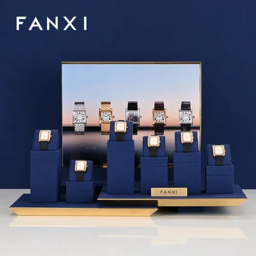 FANXI new arrival blue microfiber jewellery stand with metal frame