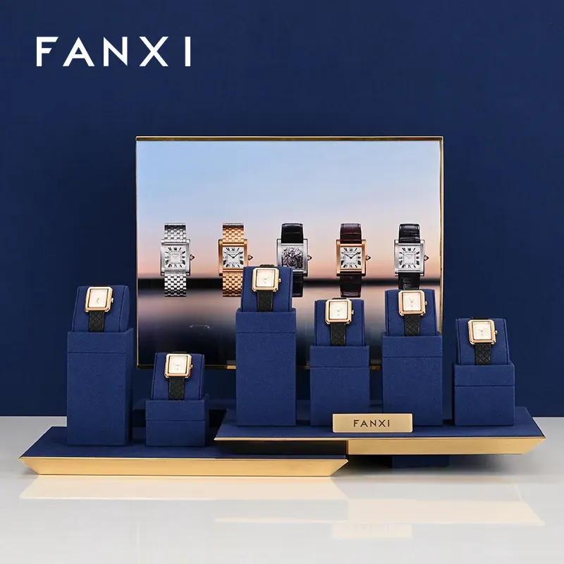 FANXI new arrival blue microfiber jewellery stand with metal frame